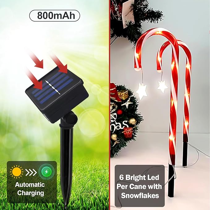 2 Set 24 Pack Upgraded Solar Christmas Candy Cane Lights, 18.6 Inch 144LED Outdoor Pathway Stake Lights with 8 Modes, Solar Candy Cane Lights for Decor Lighting Walkway Yard Garden Xmas Decorations