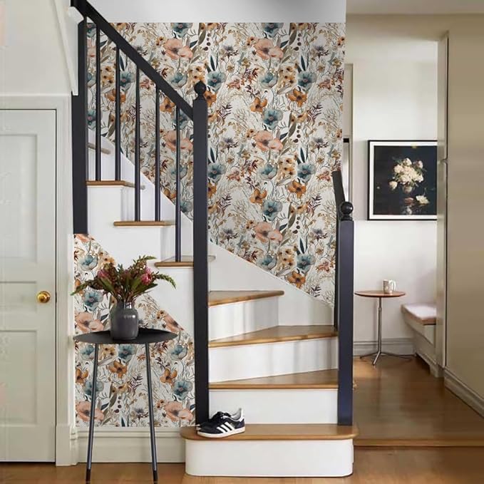 Boho Flowers Brown Leaf Plants Botanical Peel and Stick Wallpaper Self Adhesive Removable Easy Peel Off Stick on Wall Paper for Bedroom Cabinet Renter Friendly