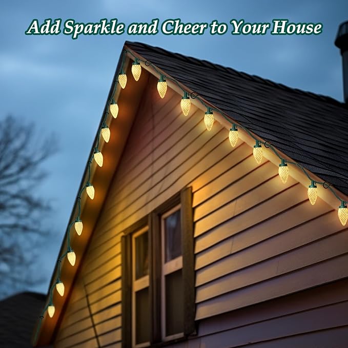 C9 LED Christmas Lights, 134FT 200Bulbs Outdoor Christmas Decorations for House Waterproof String Lights Extendable Green Wire Fairy Lights for Patio Xmas Garden Party Wedding Indoor Warm White