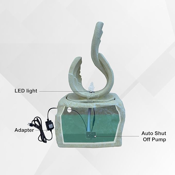 XBrand 25 in H Stone-Look Sculptural Modern Freestanding Fiber Resin Outdoor Garden Fountain w/LED Light, White