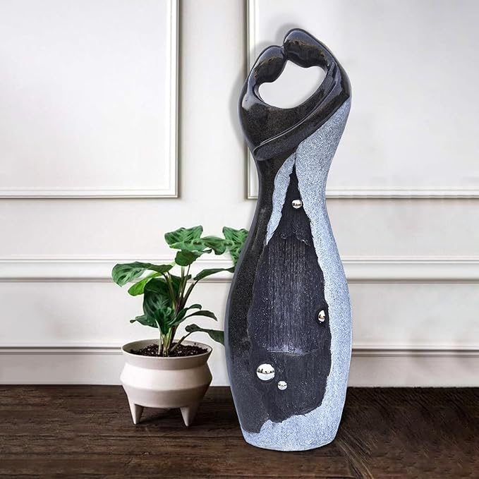 Modern Waterfall Fountains Graceful Hugging Couple Gurgling Water Features Outdoor Indoor Garden Faux Stone Zen Fountain in Marble Color for Courtyard, Patio, Lawn, Lobby 47" Height