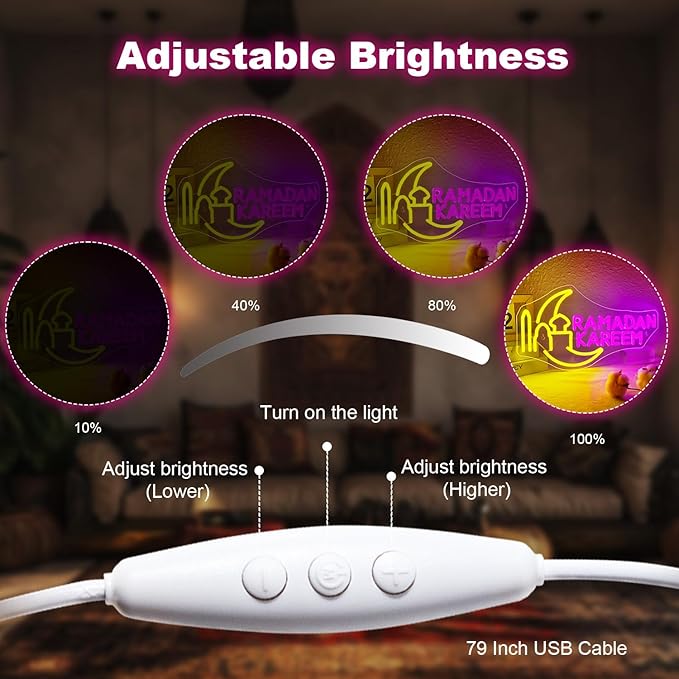 Moon Castle Ramadan Festival Neon Sign Eid Mubarak Neon Lights for Wall Decor Muslim Islamic Led Light Sign for Ramadan Mubarak Ramadan Kareem Sign Islamic Muslim Home Bedroom