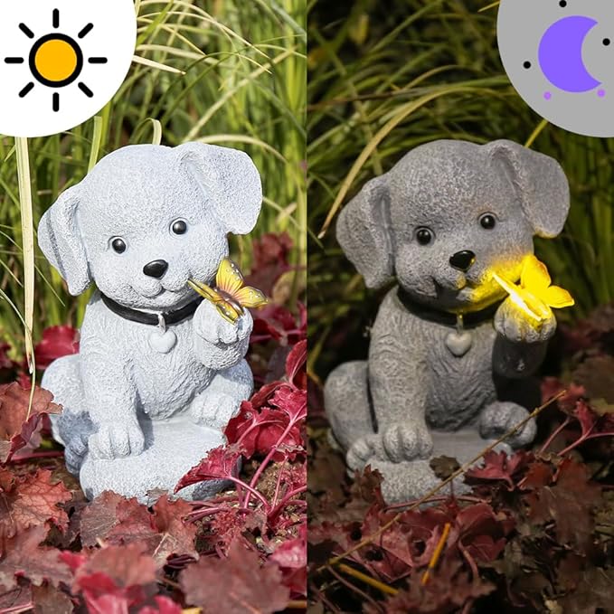 Solar Garden Statues Outdoor Dog Lights, Unique Housewarming Garden Gifts for Women Mom Wife Grandma and Sisters，Cute Dog Sculpture Decoration for Patio, Terrace, Balcony, Lawn