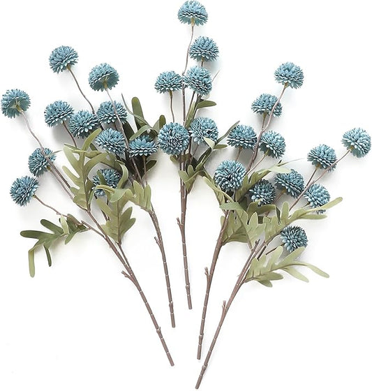 Floroom 5pcs Dusty Blue Faux Silk Mums Artificial Flowers, Bulk Fake Small Mini Chrysanthemums with Stems for DIY Slate Blue Wedding Centerpieces Floral Arrangements Vase Fillers Home Decorations