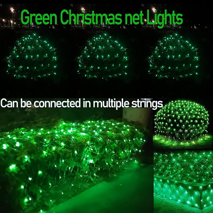 HISHINY Christmas Net Lights Outdoor, 5ftx5ft 100LED Green Wire, Connectable Bush Mesh Net Lights String for Christmas,St Patricks Party,Shrub,Yard,Tree (Green)