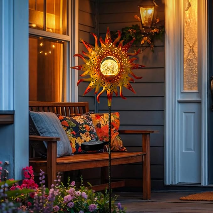 TAKE ME Sun Solar Lights Garden Outdoor Waterproof Metal Stakes for Patio Yard Walkway LawnPatio Mothers Day Gifts Mom Wife Grandma (Red Sun)