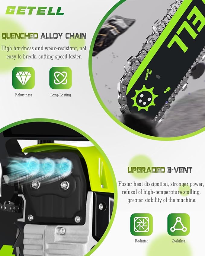 Professional 58cc Gas Powered Chainsaw with Quick-Switch Dual Bar 18/20 Inch System – Heavy Duty Chain Saw with Easy-Start for Tree Cutting, Limbing & Farm Use (GEL9901)