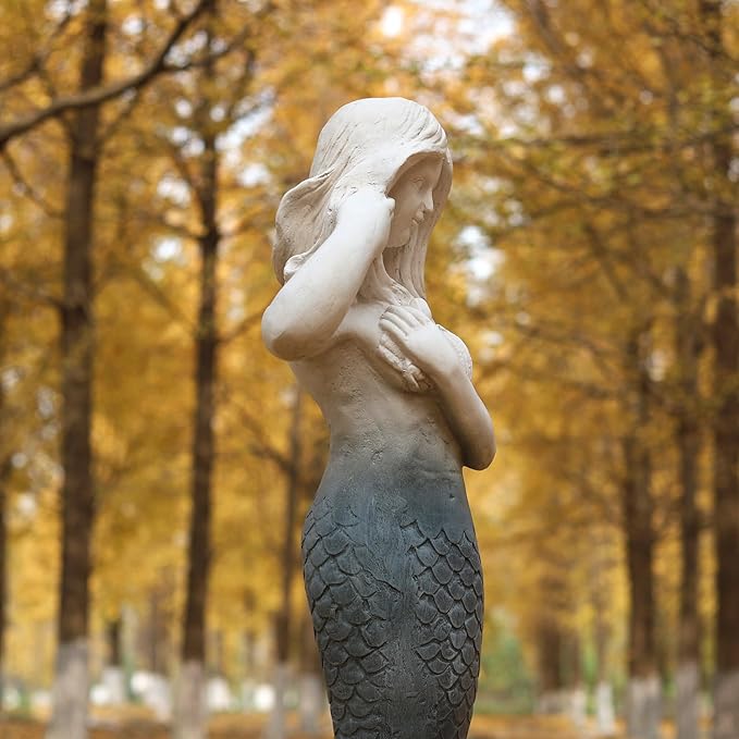 Mermaid Statue Large Size 37 Inch Magnesium Oxide Sculpture Indoor Outdoor Garden Patio Yard Lawn Porch Decor