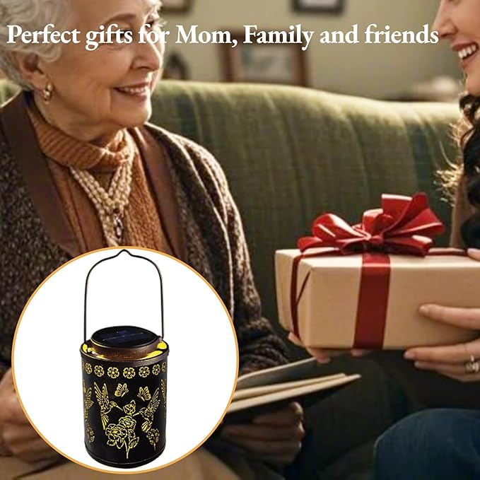 Solar Lanterns Outdoor Waterproof Hummingbird Garden Decor, Hanging Metal Lights for Yard, Patio, Fence, Porch, Pathway Decoration, Ideal Gift for Women, Mom, Grandma