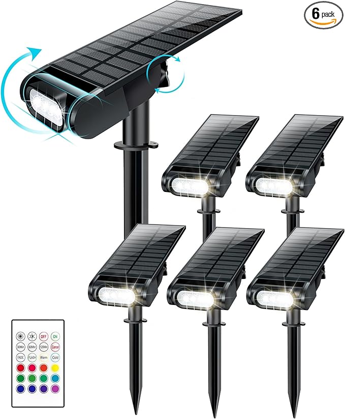 Solar Spot Lights Outdoor Waterproof IP67, RGB Landscape Lighting with Remote & Timer, Color Changing Solar Uplights Outdoor for Trees, Garden, Yard, and Pathway (6 Pack)