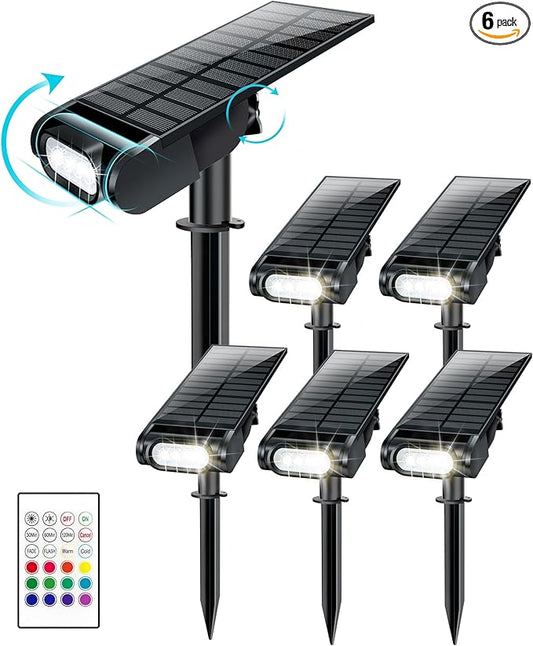 Solar Spot Lights Outdoor Waterproof IP67, RGB Landscape Lighting with Remote & Timer, Color Changing Solar Uplights Outdoor for Trees, Garden, Yard, and Pathway (6 Pack)