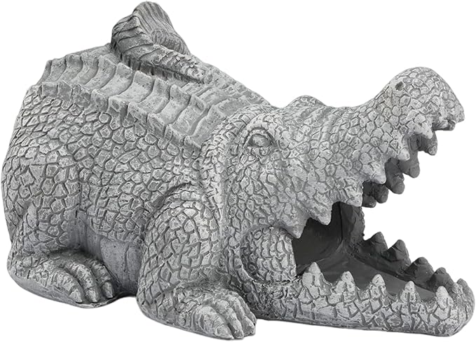 Elenon Crocodile Decorative Gutter Downspout Extension Statue, Gutter Guardian Rain Downspout Extender, Garden Splash Block Outdoor Sculpture for 3" × 4" Down Spouts Decor
