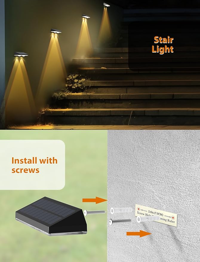 Solar Fence Lights,Warm White & Cold White & Mixed Color 3 Modes Bright Lens LED Dusk to Dawn Deck Light Outdoor Waterproof,Solar Outdoor Lights for Backyard/Railing/Wall (2Pack)