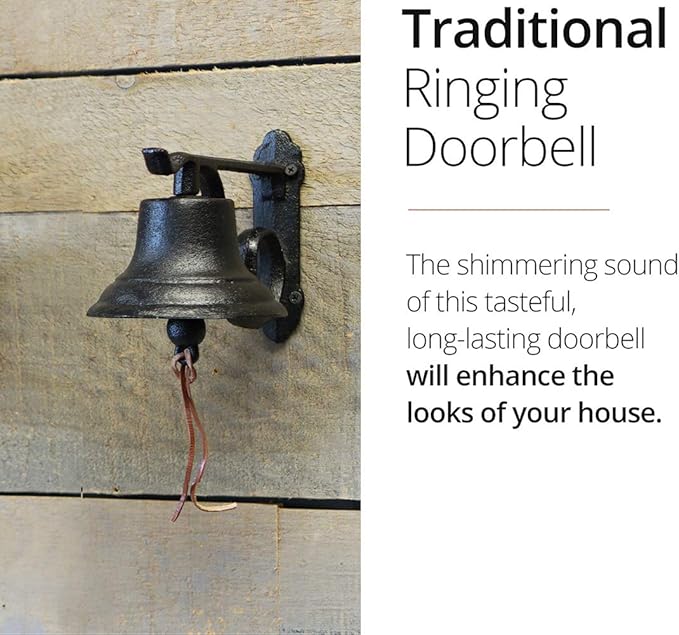NACH Rustic Cast Iron Doorbell, Small Door Bells for Homes, Dinner Bell, Small Bell, Kitchen Door Bell, Antique Black Doorbell, 8.5x5x6.5 Inches, JS-90-091