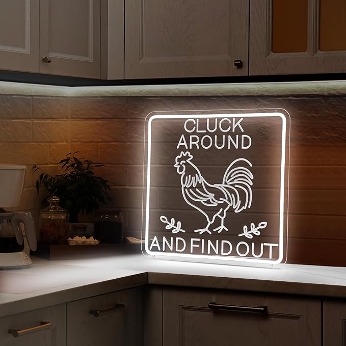 Funny Rooster Decor 16 X 16 Inch Large,Rooster Kitchen Decor Kitchen Sign Dimmable Neon Sign for Farmhouse,Rooster Gifts,Chicken Coop,Garden,Farm House Decoration