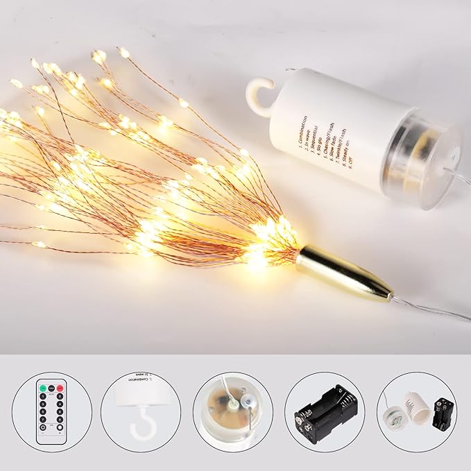 FOOING 8 Pack Firework Lights Led Copper Wire Star String Lights 8 Modes Battery Operated Fairy Lights with Remote,Wedding Decorative Hanging Light for Party Patio Garden Decoration