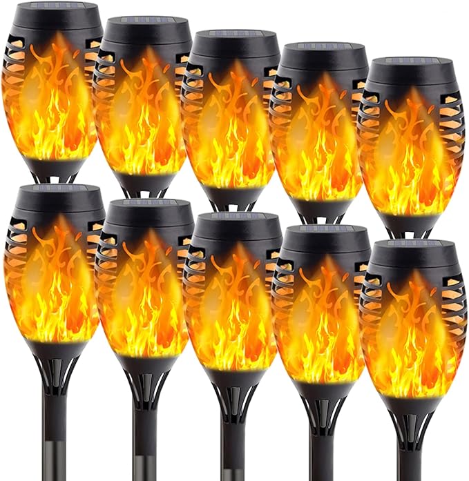 Albelt Solar Torch Lights Outdoor - 10 Pack With Flickering Flame for Garden Decor, Super Bright Waterproof for Outside Landscape Yard Party Decorations