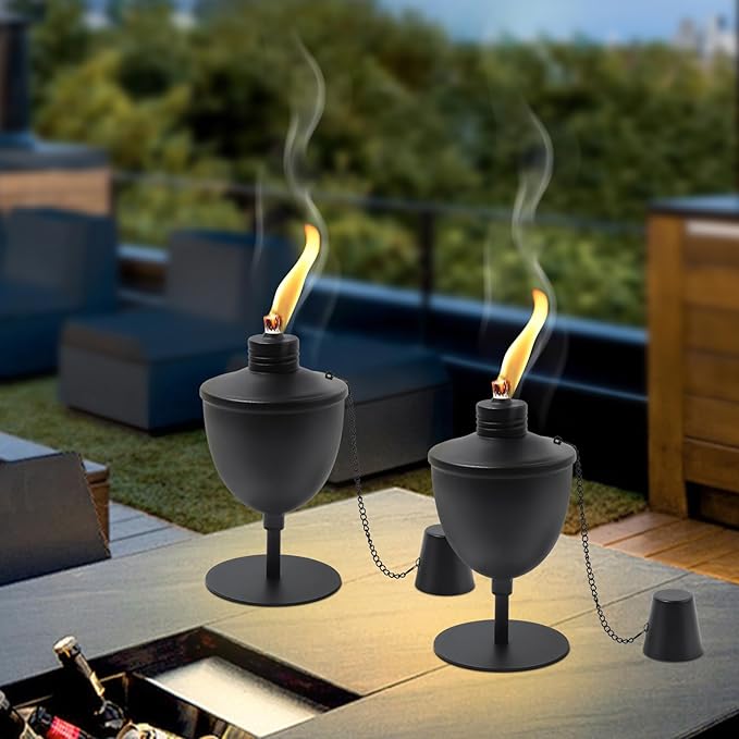 4 Pack Upgraded Tabletop Torches,14 oz Citronella Torches for Outside, Refillable Outdoor Flame Torch Light, Comes with Wicks,Covers and Funnel, Ideal for Parties, Garden Decor, DIY