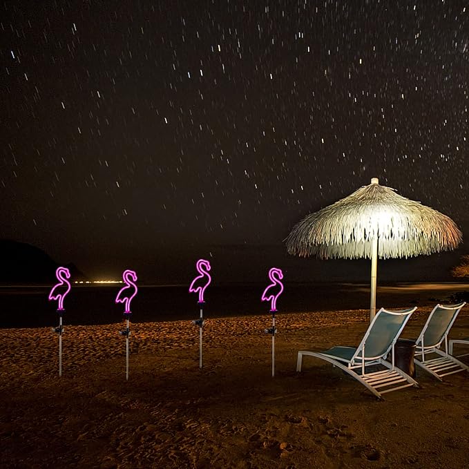 Pink Flamingo Solar Garden Stake Lights, [Set of 2] Outdoor Solar Pathway Light for Lawn Patio Yard Walkway, Neon Pink Lighting (30" Height)