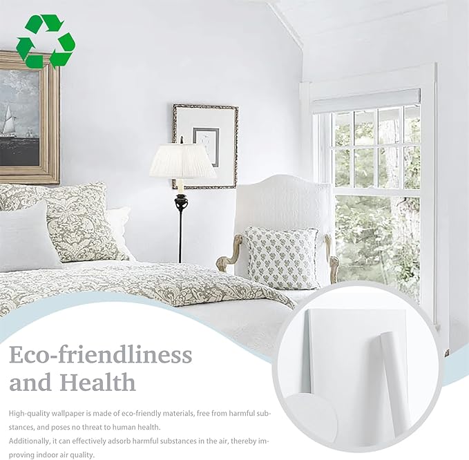 Dimoon 78.7''x17.7'' White Thicken Peel and Stick Wallpaper Contact Paper Modern Self Adhesive Wall Paper Removable Renter Friendly Textured Solid Color Vinyl Roll (78.7''x17.7'',White Thicken)