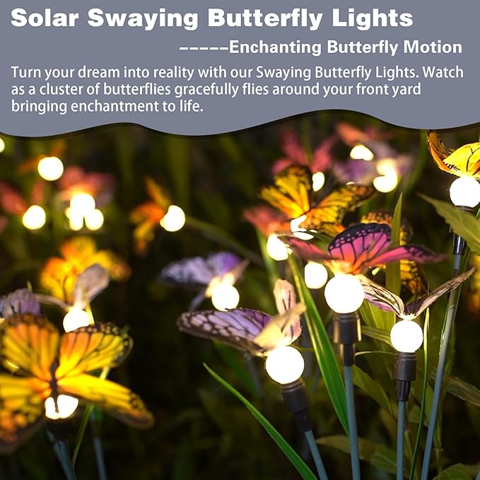 Solar Garden Lights, Upgraded Swaying Butterfly Light,Outdoor Light, Decorative Lights Yard Patio Pathway Decoration, Larger Solar Panel & Better Sway Effect (2 Pack)