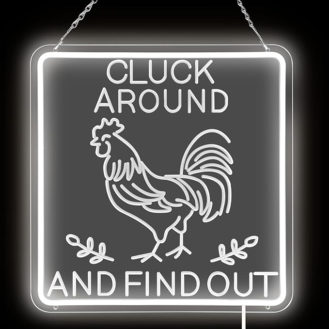 Funny Rooster Decor 16 X 16 Inch Large,Rooster Kitchen Decor Kitchen Sign Dimmable Neon Sign for Farmhouse,Rooster Gifts,Chicken Coop,Garden,Farm House Decoration