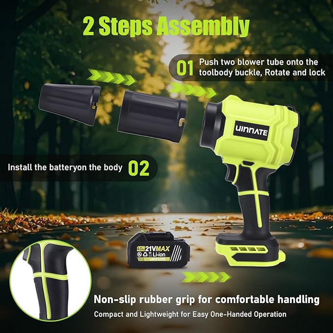Leaf Blower Cordless with 2 Battery and Charger, Electric Blowers for Lawn Care & Garden, 21V 4000mAh Battery Powered Leave Blowers, Lightweight Handheld Blower for Patio, Car, Dust, Driveway
