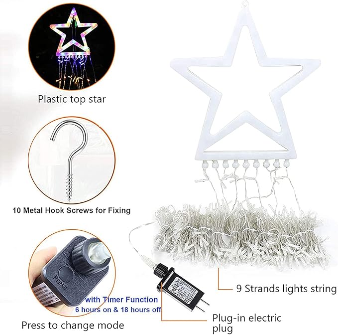 Christmas Decoration Lights, Outdoor Christmas String Lights 320 LED 11.5 Ft Waterfall Tree Lights with Big Star Topper 8 Light Modes for Christmas New Year Holiday Garden Yard Indoor Outdoor Decor