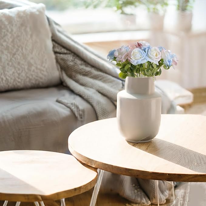 Pink Blue Mix Artificial Roses Fake Flowers Not Bend The Peduncle with Stems for DIY Wedding Bouquets Bridal Shower Centerpieces Arrangements Tables Decorations 24pcs