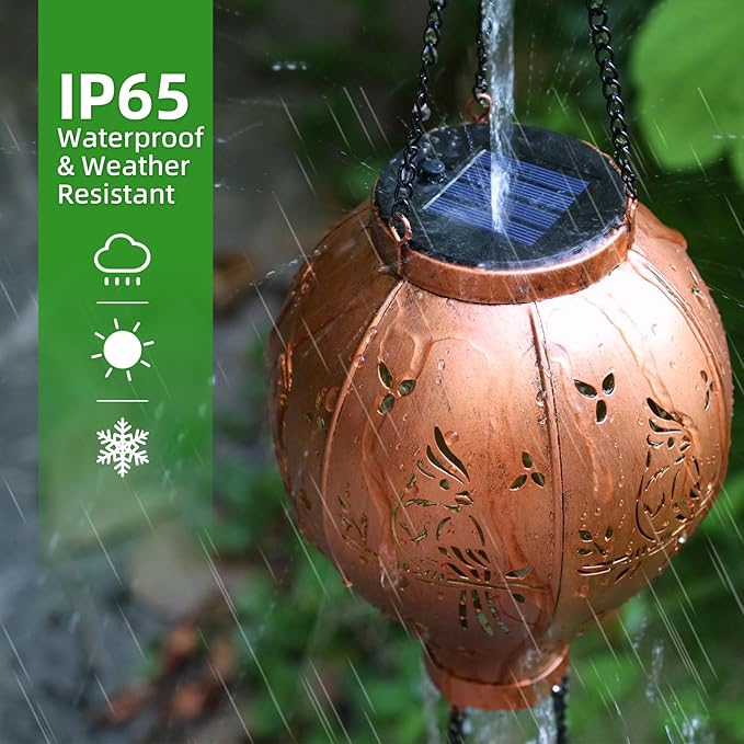 Solar Lights Outdoor Waterproof Cardinal Hot Air Balloon Metal Hanging LED Lantern Decoration Garden,Patio,Yard,Porch for Christmas Decor Gifts for Women Mom Friends