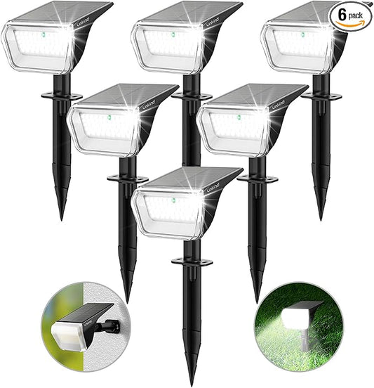 Linkind Solar Spot Lights Outdoor, 60 LEDs Solar Lights Outdoor Waterproof IP67 with 30% Conversion Rate, Ideal for Landscape, Garden, Yard, Pathway (6 Pack, Cool White)