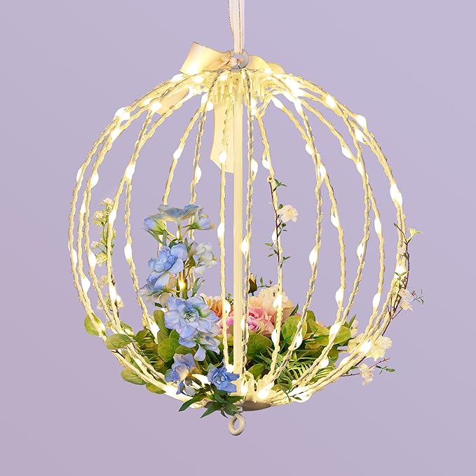 LIGHTSHARE 12IN 96LED Light Ball Yard Decoration Pathway Lights Sphere Light with Fold Flat Metal Frame Indoor Outdoor Waterproof Garden Lights, Plug in