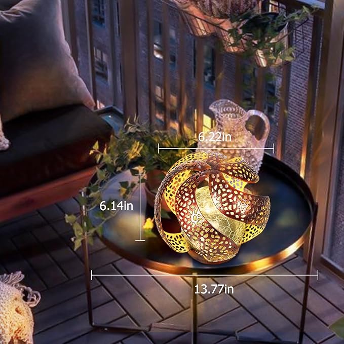 Solar Lights Outdoor - Ramadan Solar Lights for Outside Garden Decor, Hollow Solar Lights with Glass Globe, Solar Lantern Gardening Gifts for Women, Mom, Pathway, Balcony, Tabletop Decoration