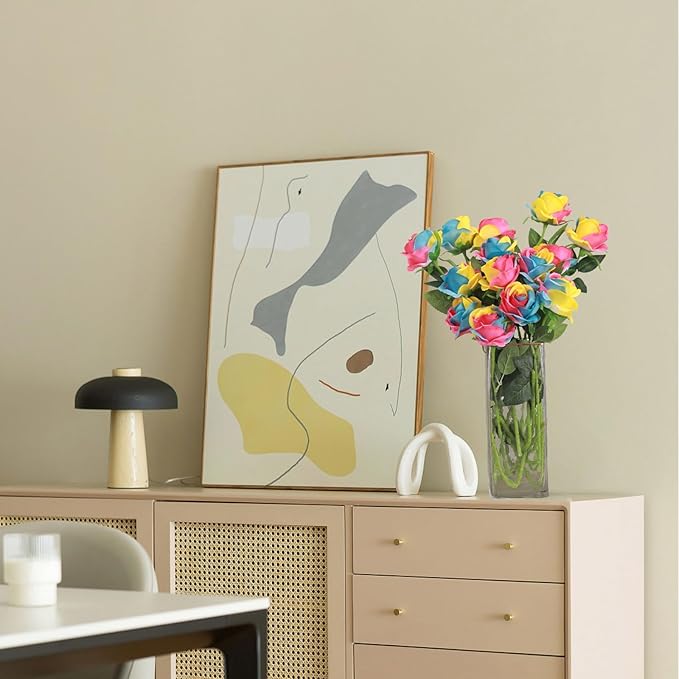 Rainbow Fake Roses Artificial Flowers - 10 Pcs Fake Artificial Roses Silk Flowers with Stems for Home Wedding Hotel Office Centerpiece Decor（Rainbow2）