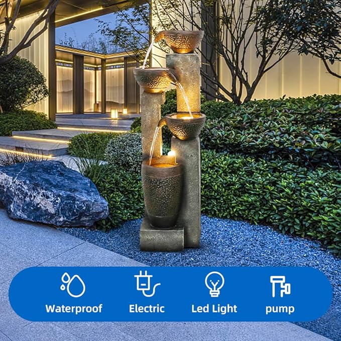 40''H 4-Tier Outdoor Garden Water Fountain Decor, Resin Fountain for Garden, Floor Patio, Deck, Porch, Backyard and Home Art Decor (40inch)