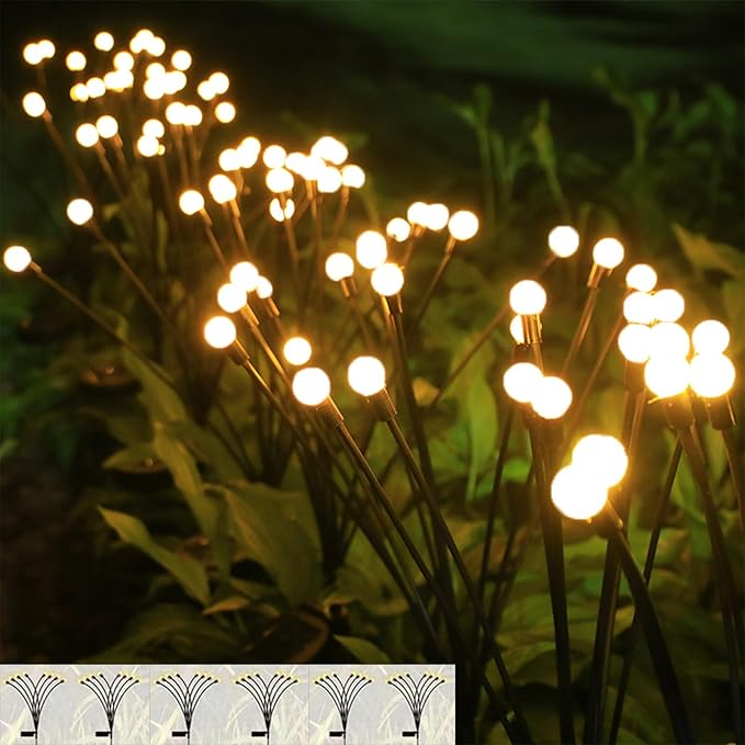 Solar Garden Lights - 6 Pack 60 LED, Waterproof Outdoor Decor for Yard, Patio & Garden (Warm White)