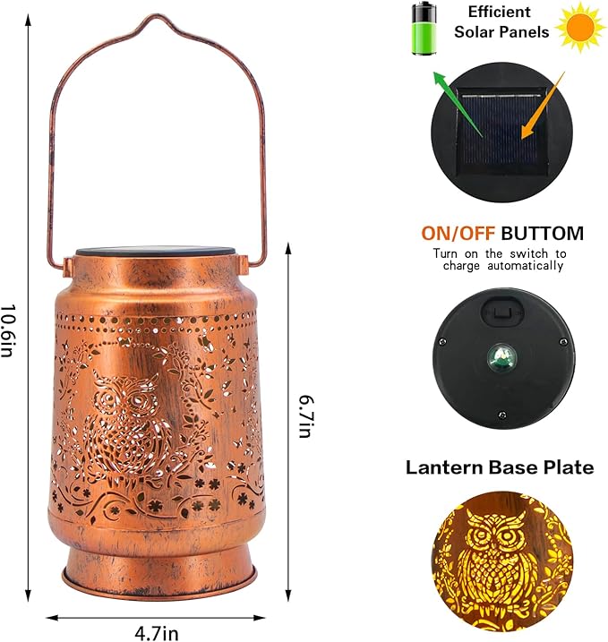 Solar Lanterns Outdoor Garden Decor, Gifts for Women, Mom, Grandma, Birthday, Thanksgiving, Decorative Waterproof Hanging Metal LED Light for Yard, Patio, Lawn, Landscape, Backyard (Owl)