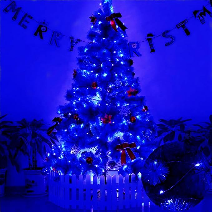 RUICHEN Blue Dimmable Fairy Lights Plug in, Super Long 165 Ft 500 LED Twinkle String Lights with Remote, Waterproof Silver Wire Firefly Lights for Christmas Wedding Party Bedroom Patio Garden