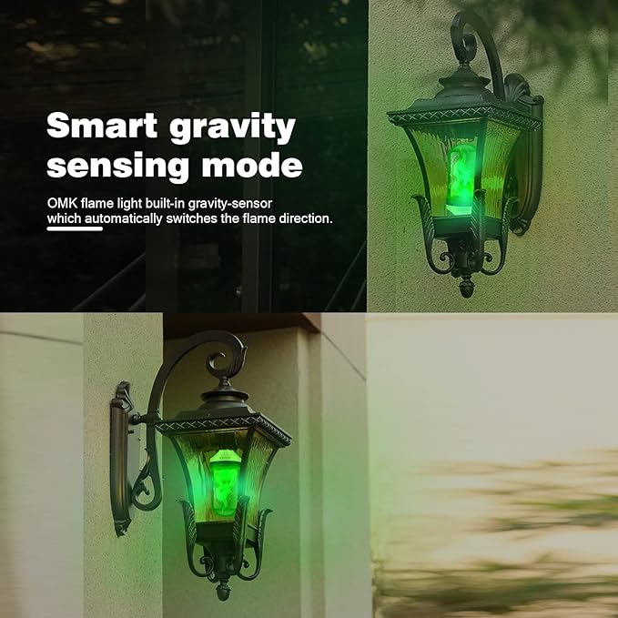 OMK Green Led Flame Light Bulb LED Christmas Decorations Fire Light Bulbs - Upgraded Halloween Bars Porch Light Bulb Flickering Fire LED Lamps for Indoor/Outdoor/Holiday Decoration Gifts