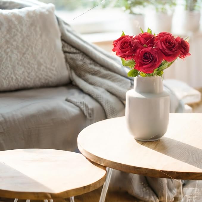 Fake Roses Not Bend The Peduncle Artificial Flowers Fake Flowers with Stems for DIY Wedding Bouquets Bridal Shower Centerpieces Arrangements Tables Decorations (24pcs,Ruby Red)