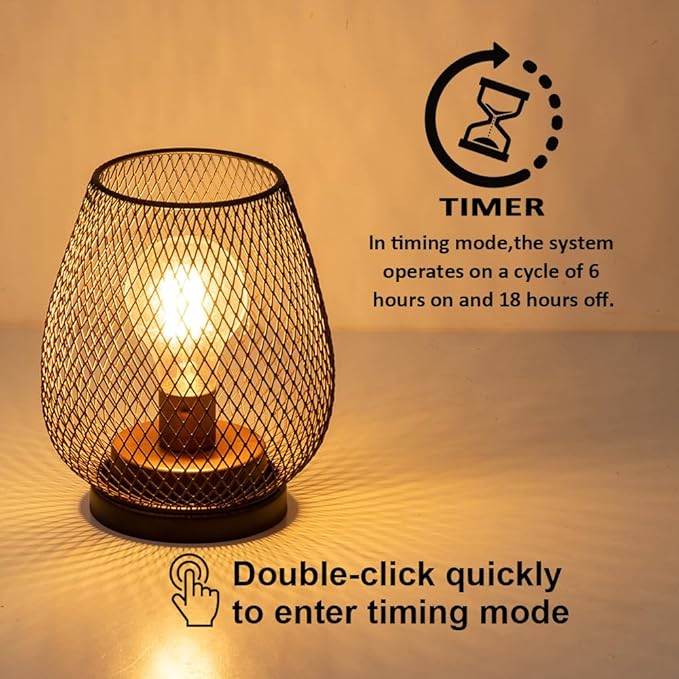 DECORKEY Set of 2 Rechargeable LED Table Lantern, Brown Metal Cage Cordless Lamps with LED Bulb，Vintage Decorative Outdoor Lantern for Weddings, Parties, Patio, Events for Indoors Shelf Decor