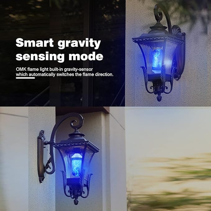 OMK - Blue Flame Christmas Decor LED Flame Effect Light Bulbs - Upgraded 4 Modes Fire Simulated Lamps - Christmas Gifts, Party, Indoor/Outdoor Decoration Lights (Blue 2)