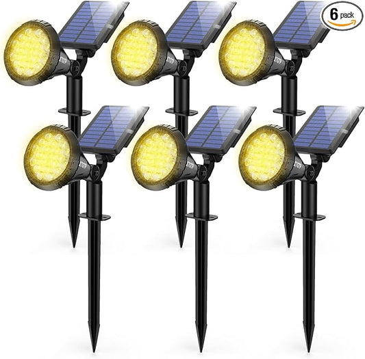 Solar Spot Lights Outdoor, 21 LEDs Brightness Solar Flag Lights Outdoor IP67 Waterproof Solar Garden Stake Lights, 2-in-1 Adjustable Solar Power Outdoor Lights for Fence Warm White(6 Pack)