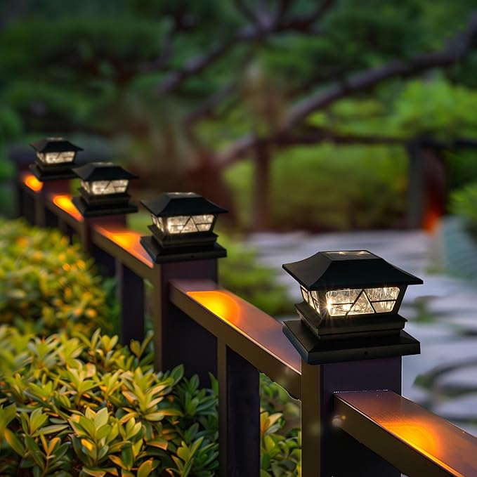 TW SHINE Solar Post Cap Lights 6 Pack, 2 Modes Fence Post Solar Powered Lights Outdoor Waterproof for 4x4 5x5 6x6 Wood Posts Warm White/Cool White for Yard, Garden, Porch, Deck, Patio Decor