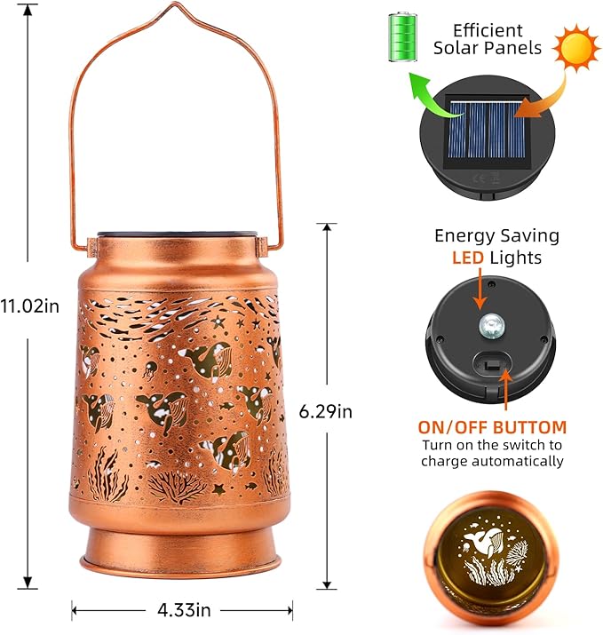 Whale Solar Lanterns Outdoor Waterproof Hanging Sunflower Solar Lights Gifts for Women Men Metal Decorative LED Lanterns Outside for Garden, Yard, Patio, Lawn, Porch, Backyard
