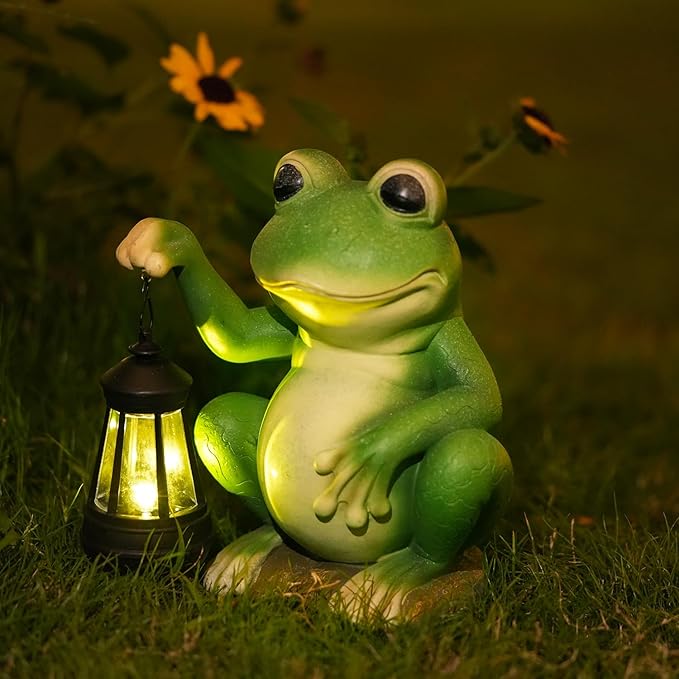 Large Frog Garden Decor for Outside Solar Powered Sculptures for Garden Patio Cute Animal Garden Statues Home Easter Ornaments, Gifts for Mom Grandma