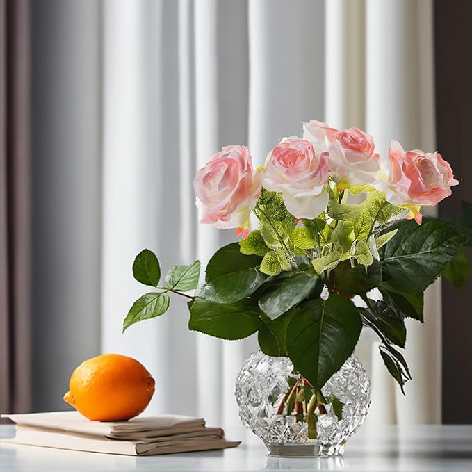 Rose Pink Artificial Roses Fake Flowers Not Bend The Peduncle with Stems for DIY Wedding Bouquets Bridal Shower Centerpieces Arrangements Tables Decorations 24pcs