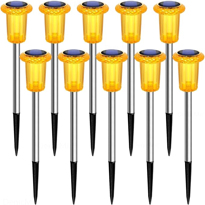 DenicMic Solar Lights Outdoor Pathway Lights LED Waterproof Acrylic Lamp Head Stainless Steel Stake for Yard Garden Landscape Path Walkway Driveway Patio Lawn (Orange 10Pack)