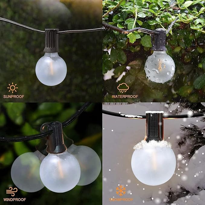 Outdoor String Lights 50Ft G4O Globe LED Patio Lights with 27 Shatterproof Frosted White Bulbs, Connectable Commercial Decorations Lights for Outdoor Porch Backyar Garden Wedding Lghting