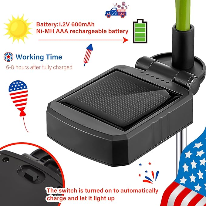 Woanger 4 Pcs Solar Flowers Cemetery Grave Decorations Outdoor LED Flower Lights with 6 Rose Powered Garden Stake Lights Waterproof for Independence Day Grave Decorations (Red, Blue)